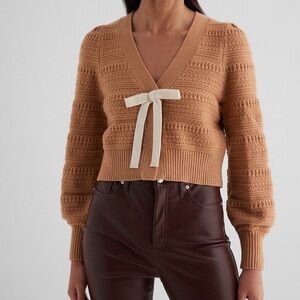 Express Tan Cardigan with Bow Accent